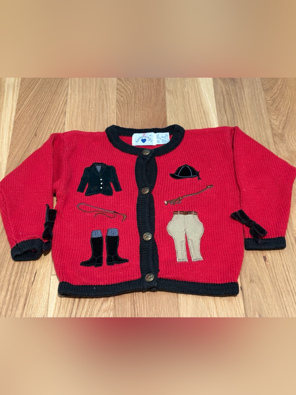 Y2K Vintage Heartstrings Sweater Cardigan Equestrian Horse Toddler Size 3T